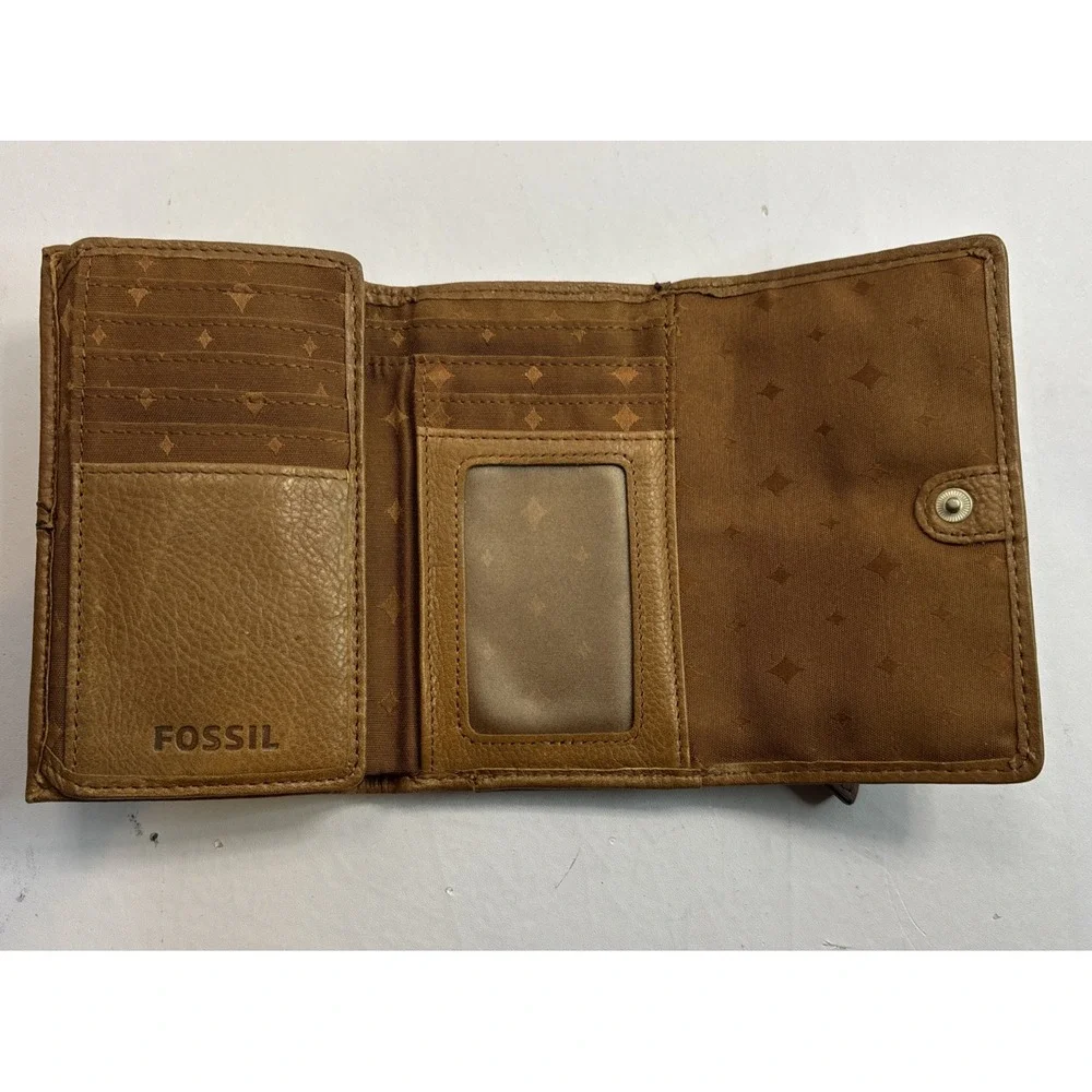 Fossil Wallet Brown Leather Quadfold Solid‎ Credit Card Holder Wallet Key